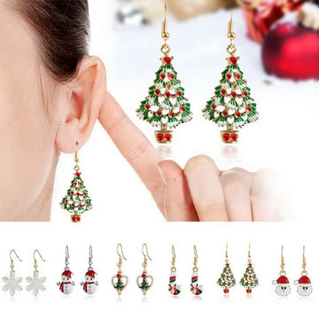 DAIIIBABYYY  -  Christmas Tree Santa Claus Drop Earrings Women Fashion Zircon Snowflakes Snowman Earring Jewelry Girlfriends Xmas Gifts